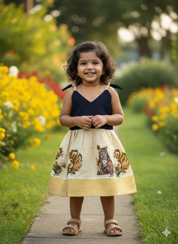 Pattu Frock with Hand Knot-"Navy Blue"