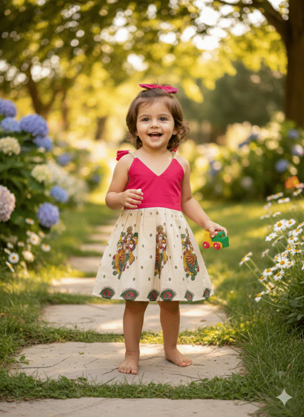 Pattu Frock with Hand Knot-"Dark Pink"