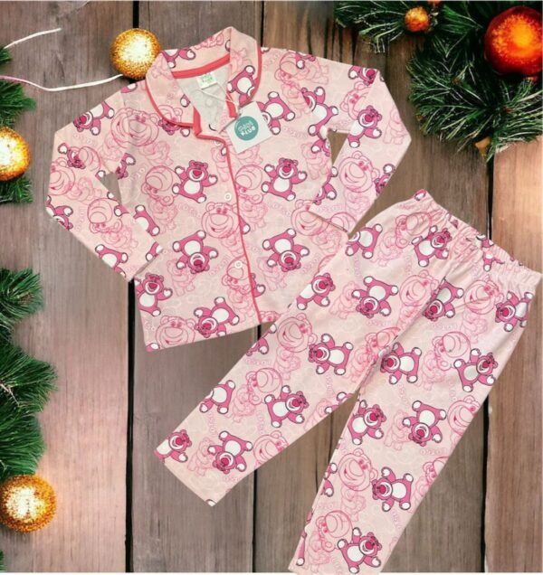 Kids Full Sleeve Collar Night Suit -"Pink"
