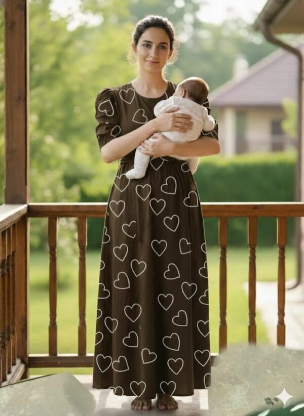 Feeding Puff Sleeve - "Brown with big heart" - P