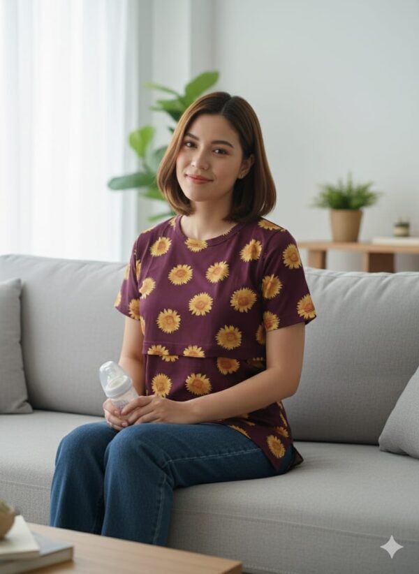 Feeding T-Shirt - "Maroon With Flowers"