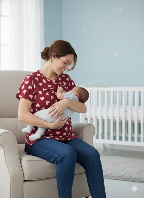 Feeding T-Shirt - "Maroon with Hearts"