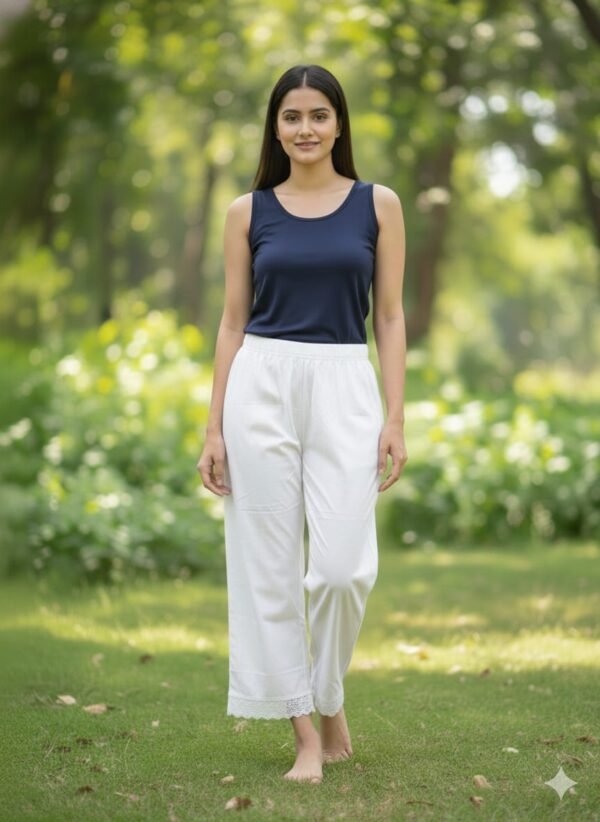 Palazzo With Fancy Cut-"White"