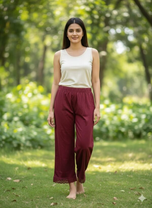 Palazzo With Fancy Cut-"Maroon"