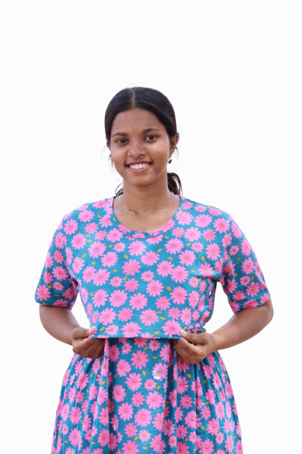 Green with pink flowers - FNS